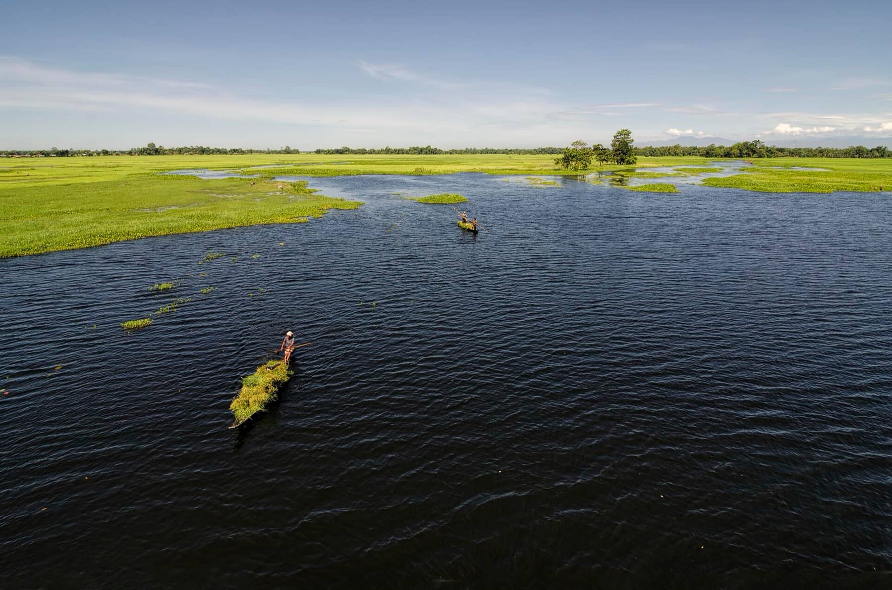 Grass boats on the Doriya, morning