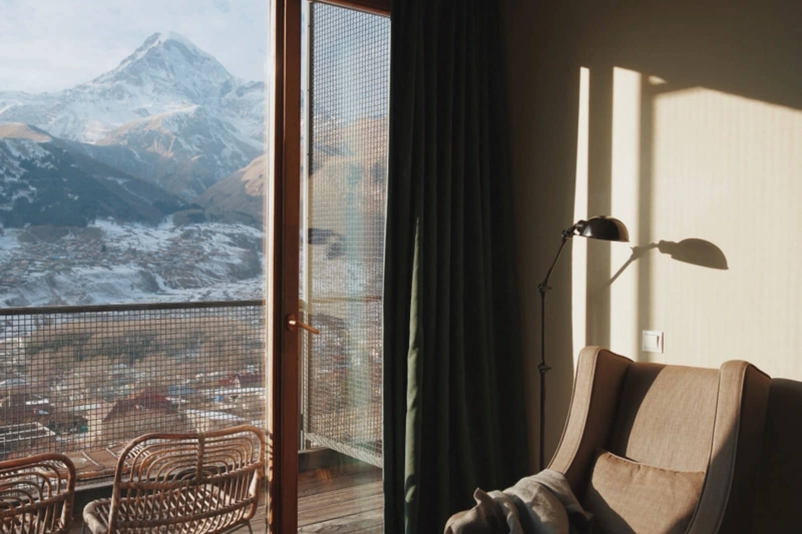 Mount Kazbek, framed by the window