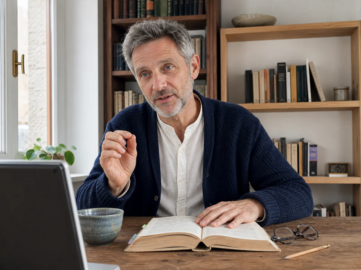A philosophy & wisdom practitioner leading a real online session