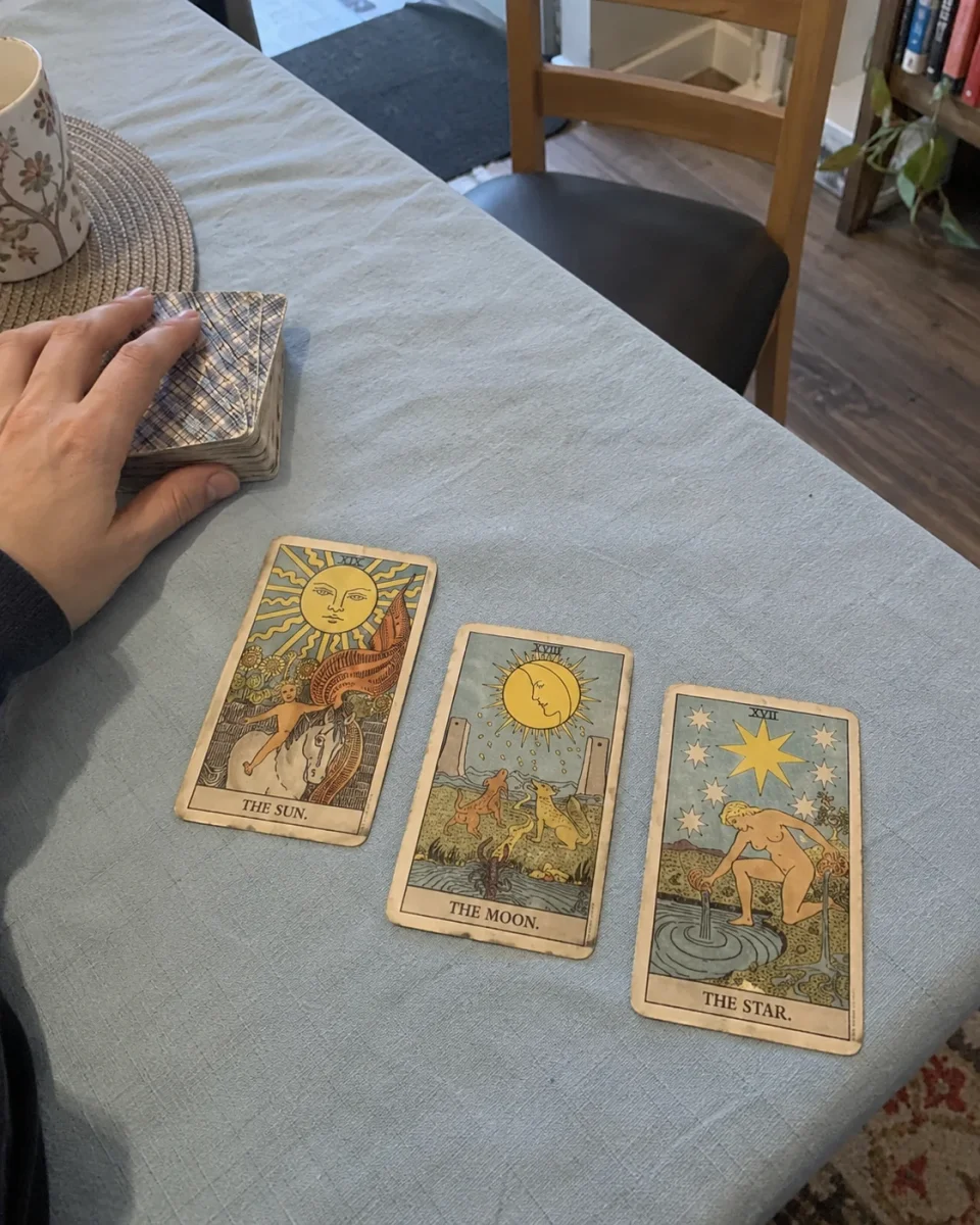 Tarot cards laid out on a table